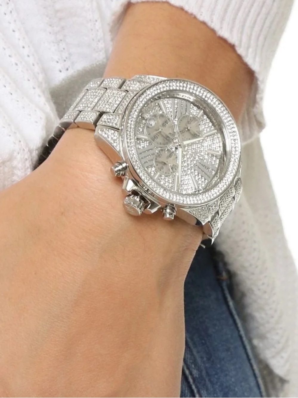 Michael Kors Silver Pavé Crystal Chronograph Mens Watch Unisex